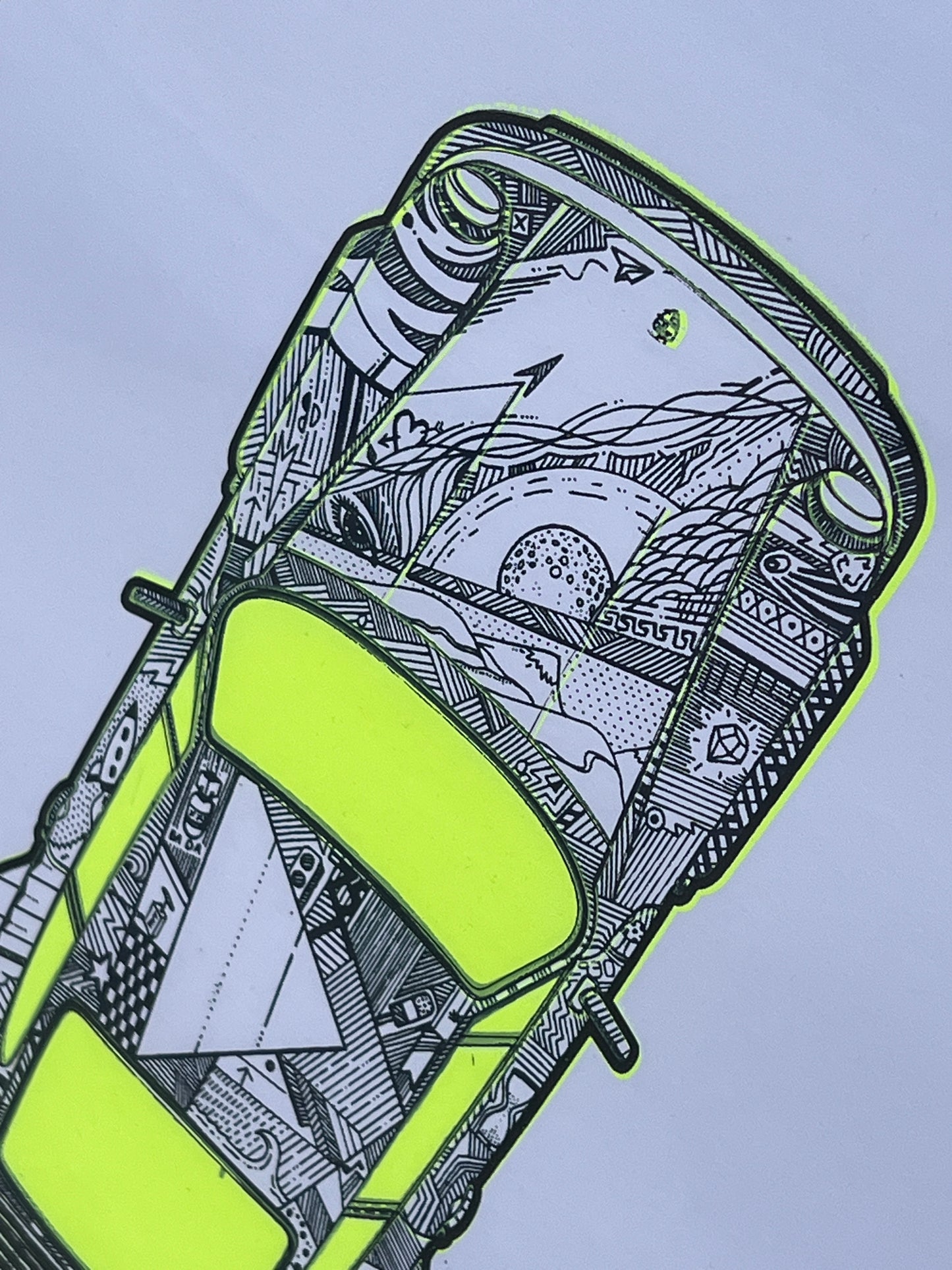 Porsche 911 Turbo - Screen Print Fluorescent Yellow with Black Printed Line Art