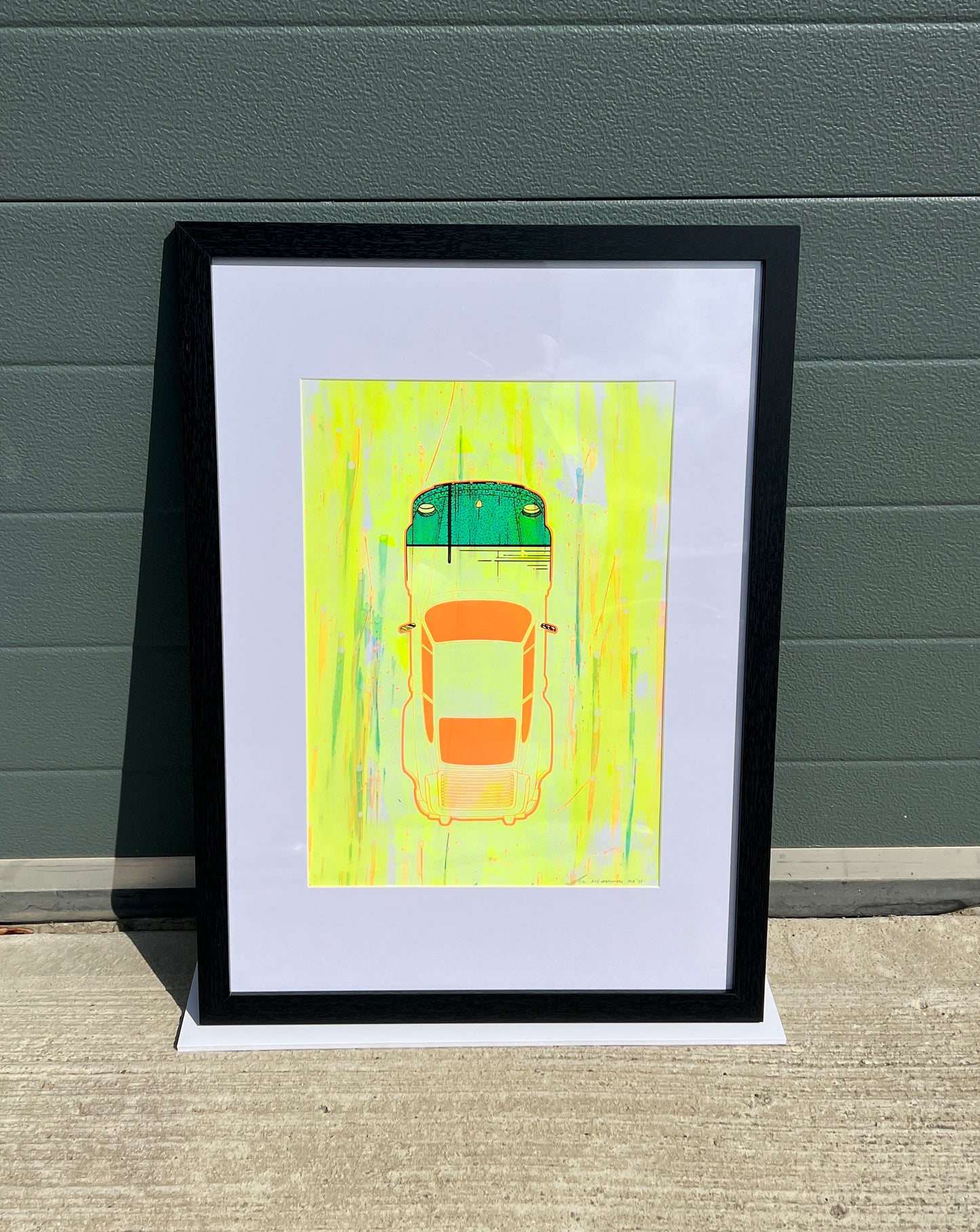 Porsche 911 Turbo - Screen Print Fluorescent Orange on Yellow Background