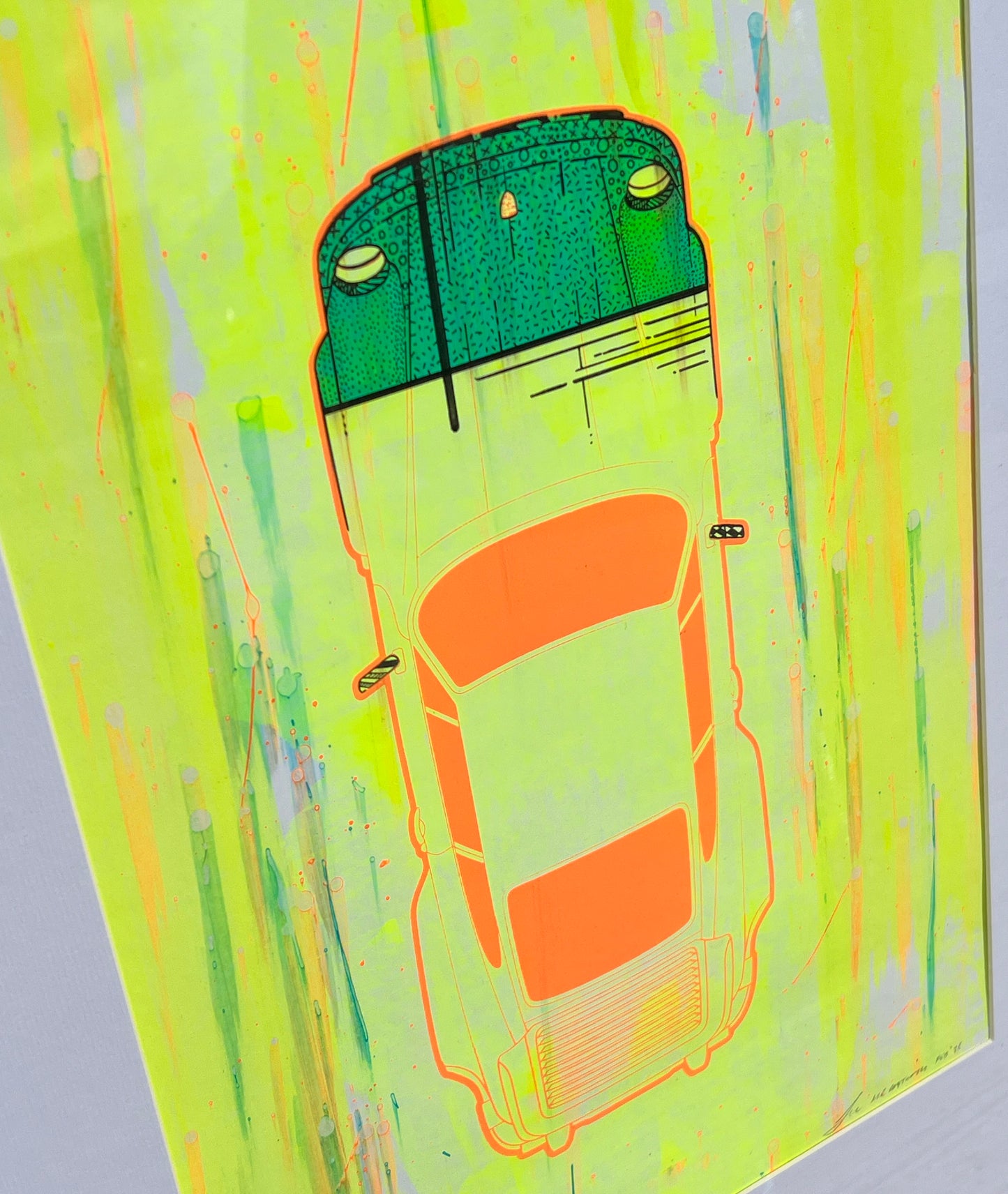 Porsche 911 Turbo - Screen Print Fluorescent Orange on Yellow Background