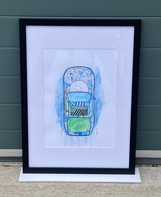 Porsche 944 - Screen Print Blue/Green Line Art