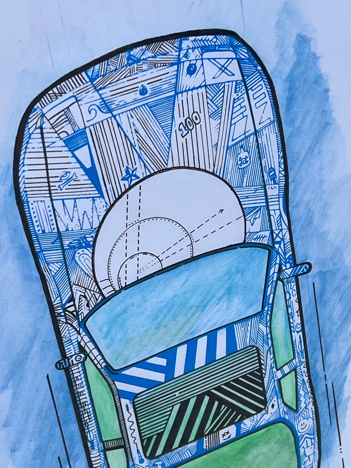 Porsche 944 - Screen Print Blue/Green Line Art