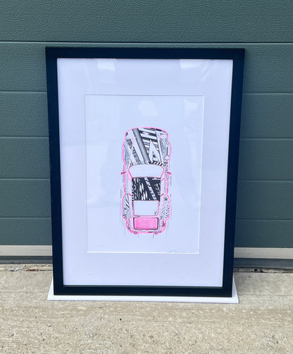 Porsche 911 Turbo - Screen Print Pink Outline with Black Line Work