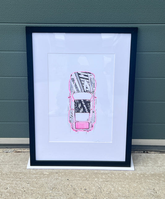 Porsche 911 Turbo - Screen Print Pink Outline with Black Line Work