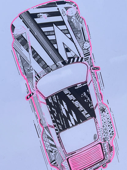 Porsche 911 Turbo - Screen Print Pink Outline with Black Line Work