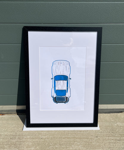 Porsche 911 Turbo - Screen Print Fluorescent Blue with Black Line art
