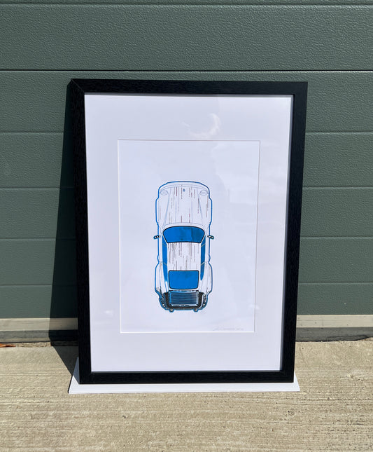 Porsche 911 Turbo - Screen Print Fluorescent Blue with Black Line art