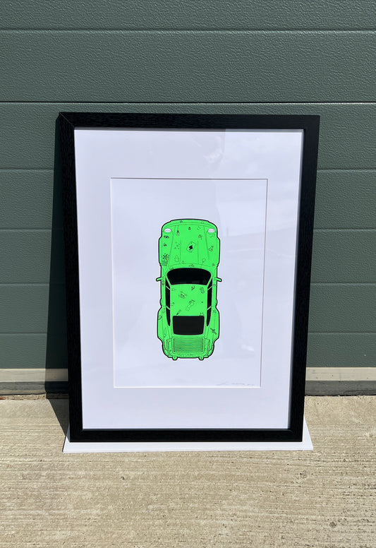 Porsche 911 Turbo - Screen Print Fluorescent Green with Icons