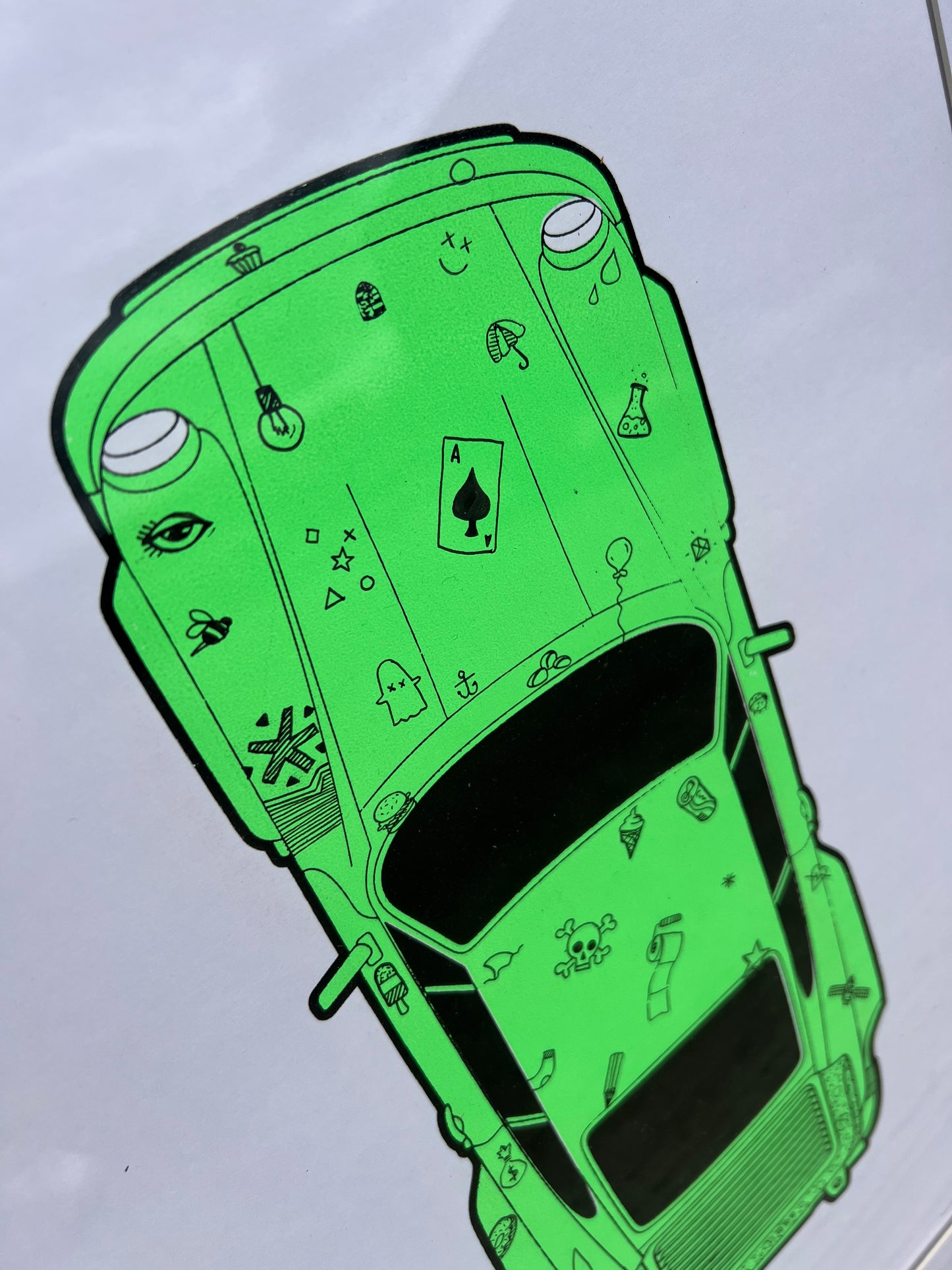 Porsche 911 Turbo - Screen Print Fluorescent Green with Icons