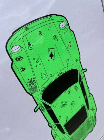 Porsche 911 Turbo - Screen Print Fluorescent Green with Icons