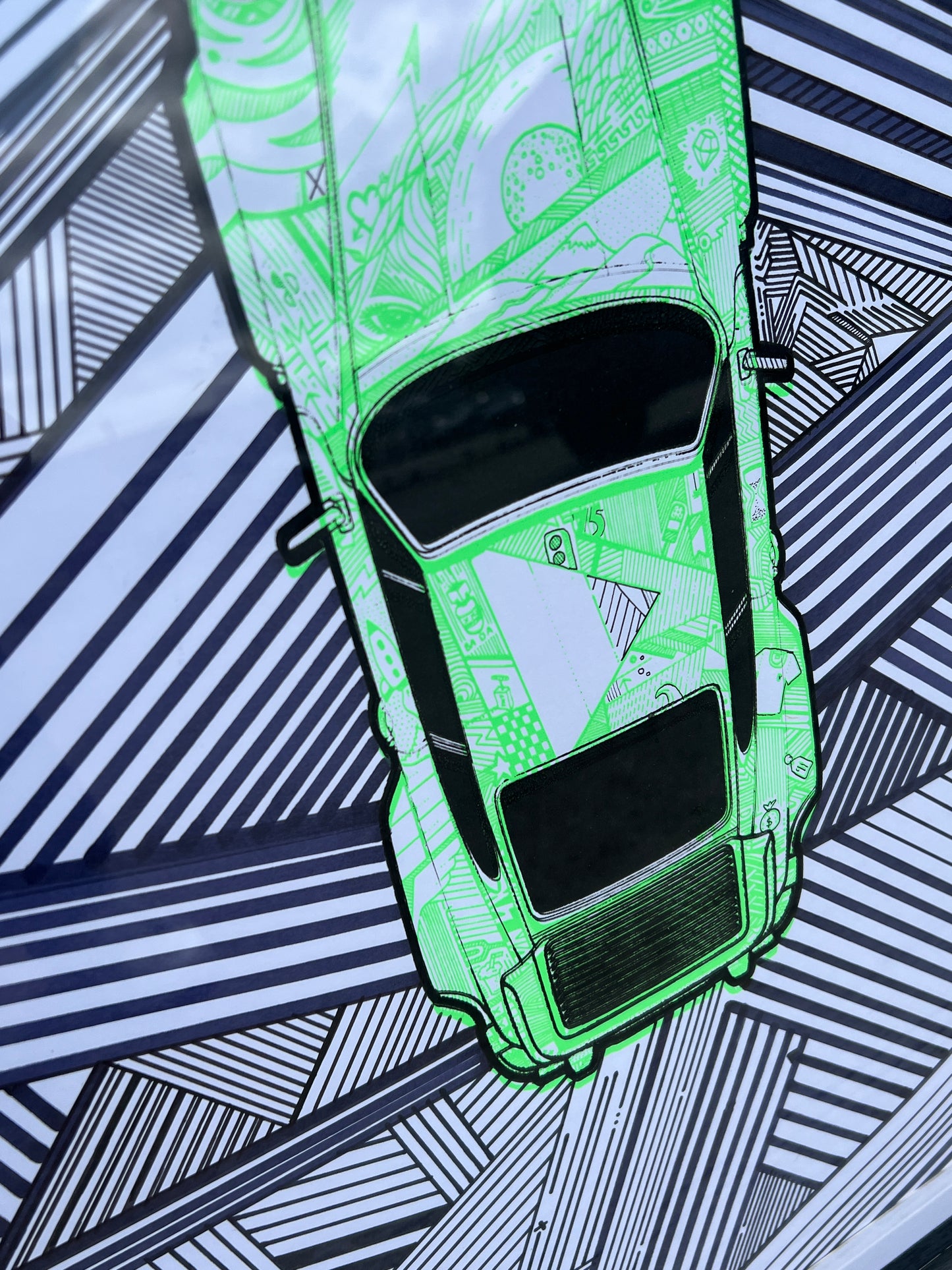Porsche 911 Turbo - Screen Print Fluorescent Green with Lined Background