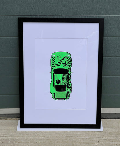 Porsche 911 Turbo - Screen Print Fluorescent Green with Chunky Line Art