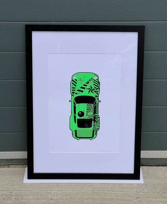 Porsche 911 Turbo - Screen Print Fluorescent Green with Chunky Line Art