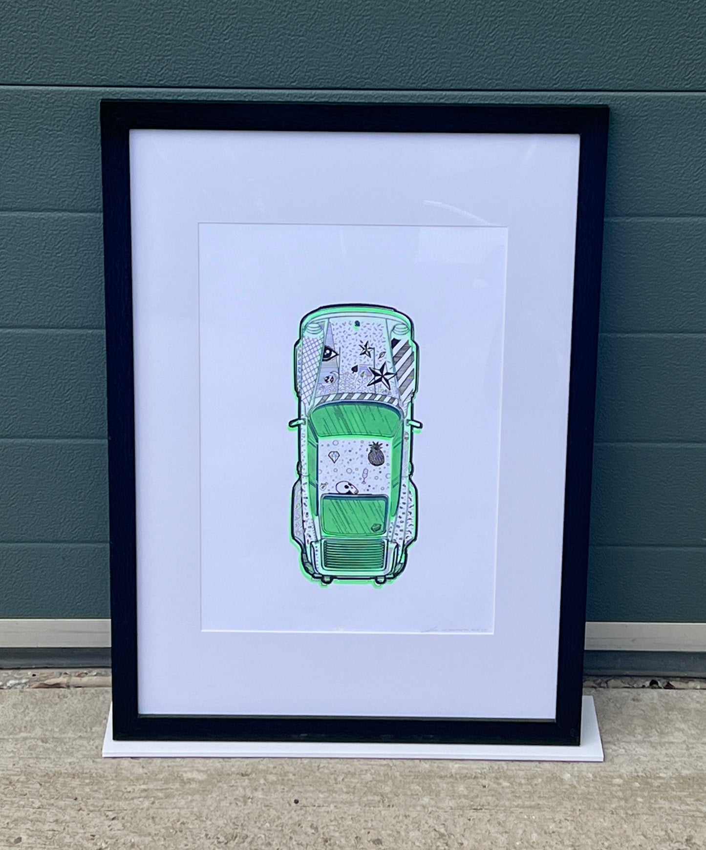 Porsche 911 Turbo - Screen Print Fluorescent Green/White with Black Line Art