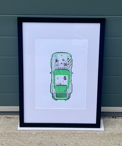 Porsche 911 Turbo - Screen Print Fluorescent Green/White with Black Line Art