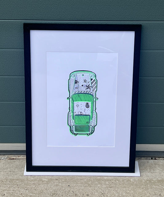 Porsche 911 Turbo - Screen Print Fluorescent Green/White with Black Line Art