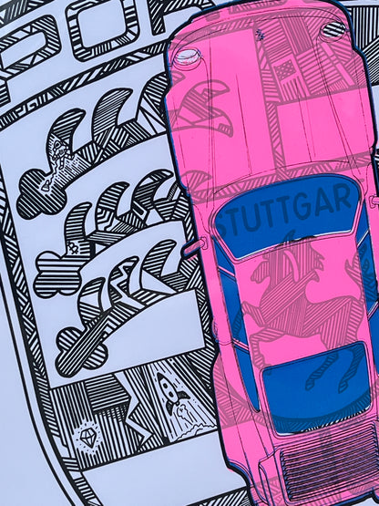 Porsche 911 Turbo - Screen Print Logo with Blue/Pink