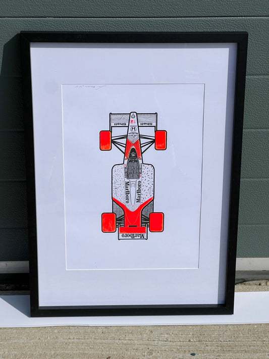 McLaren MP4/4 - Screen Print Fluorescent Red Confetti