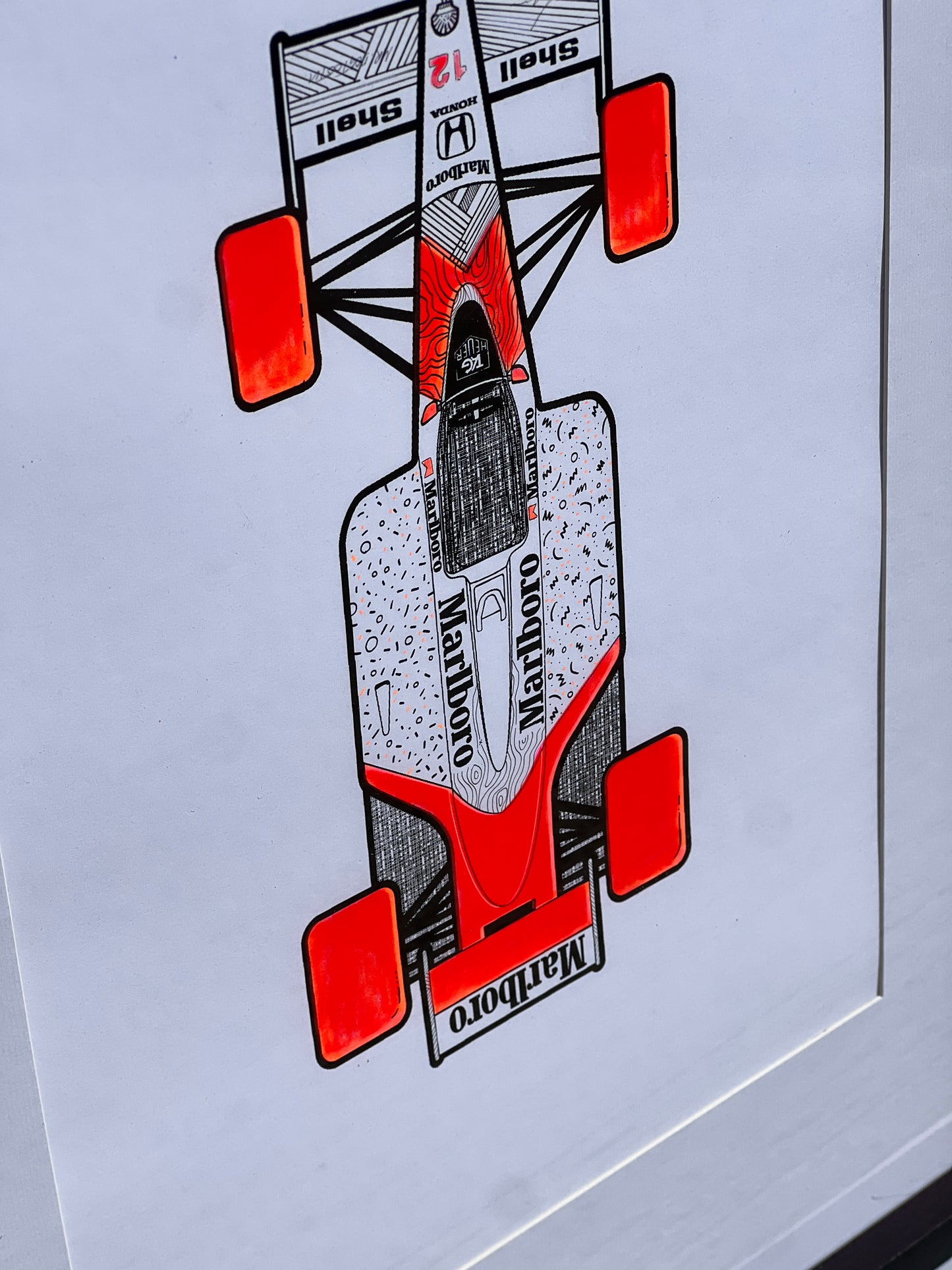 McLaren MP4/4 - Screen Print Fluorescent Red Confetti