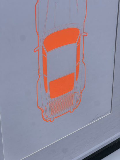 Porsche 911 Turbo - Screen Print Fluorescent Orange Outline