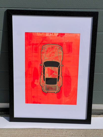 Porsche 911 Turbo - Screen Print on Fluorescent Orange Background