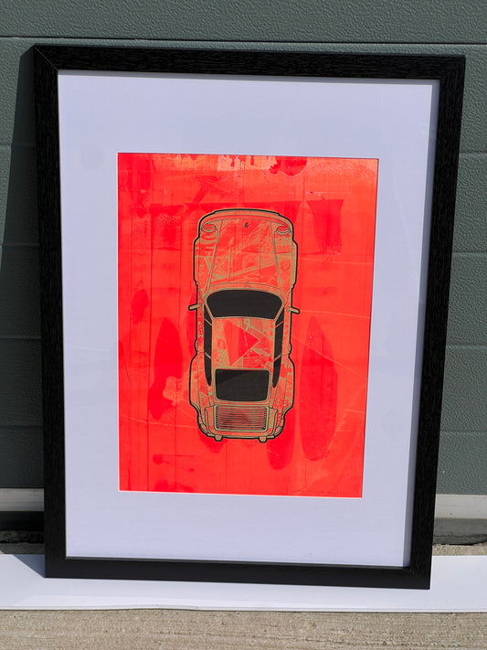 Porsche 911 Turbo - Screen Print on Fluorescent Orange Background