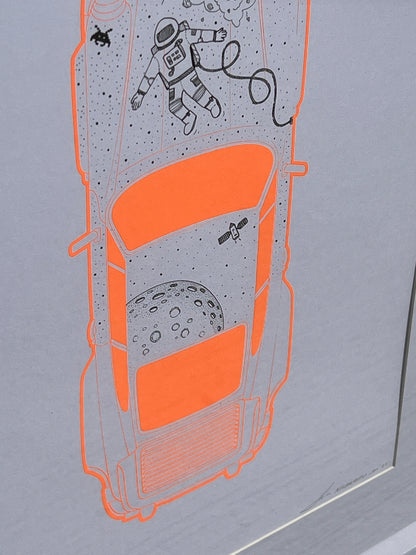 Porsche 911 Turbo - Screen Print Fluorescent Orange with Space Theme