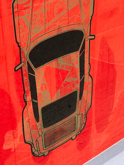 Porsche 911 Turbo - Screen Print on Fluorescent Orange Background