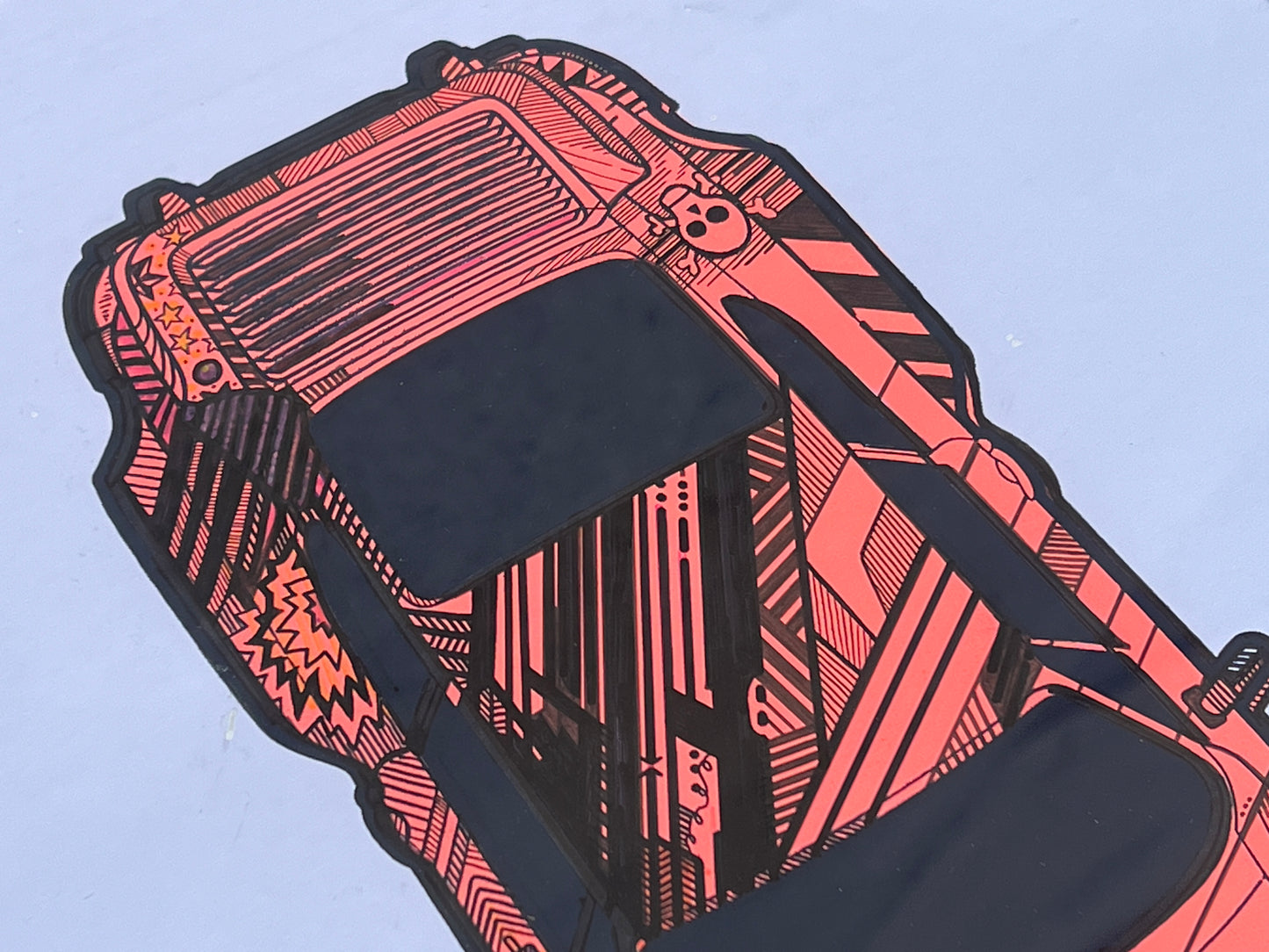 Porsche 911 Turbo - Screen Print Peach with Black Line Art