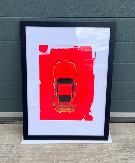 Porsche 911 Turbo - Screen Print Black/Yellow outline on Red Background
