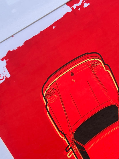 Porsche 911 Turbo - Screen Print Black/Yellow outline on Red Background
