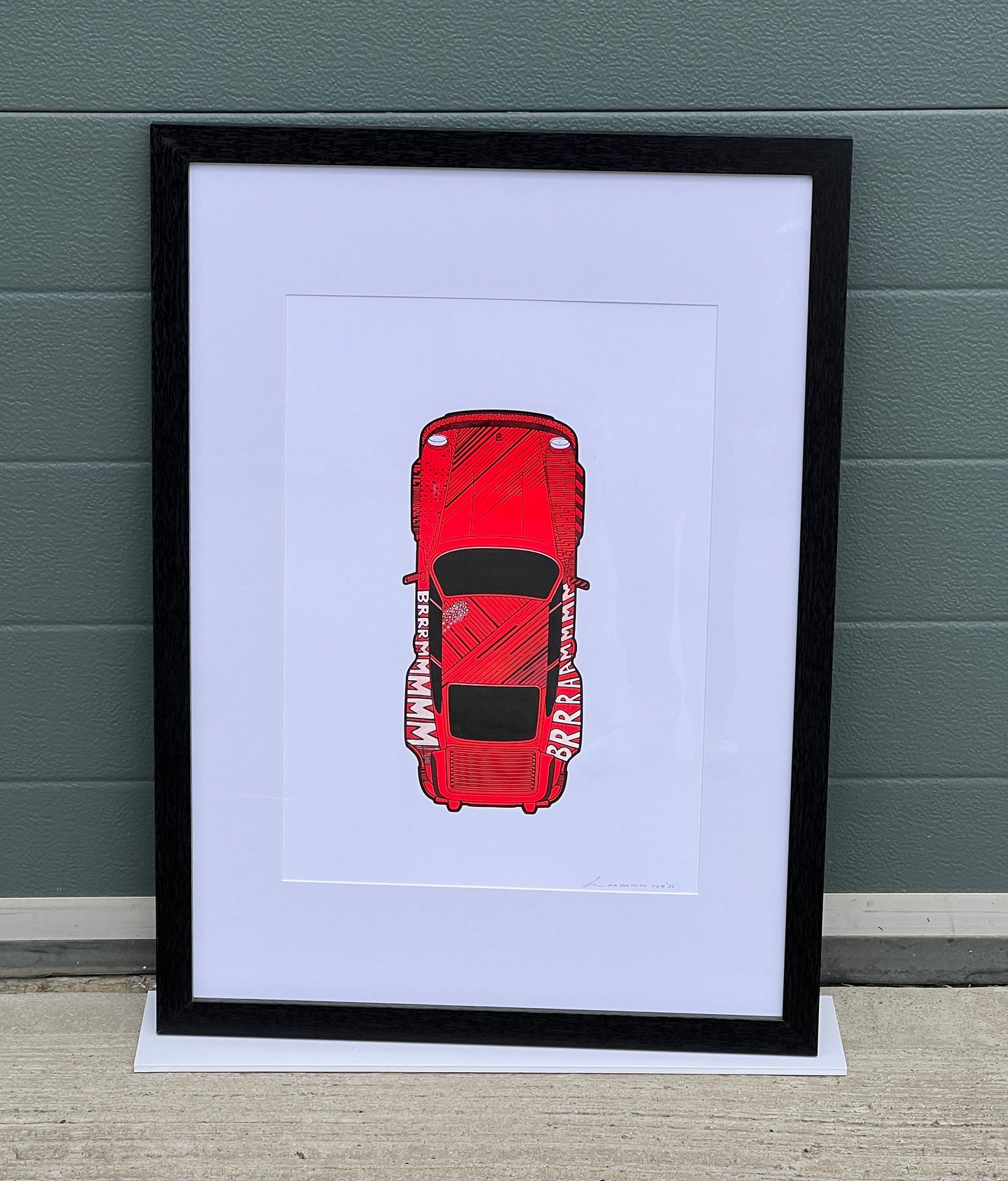 Porsche 911 Turbo - Screen Print Red with Black Hand Drawn Art