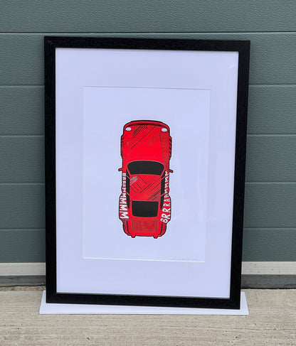 Porsche 911 Turbo - Screen Print Red with Black Hand Drawn Art