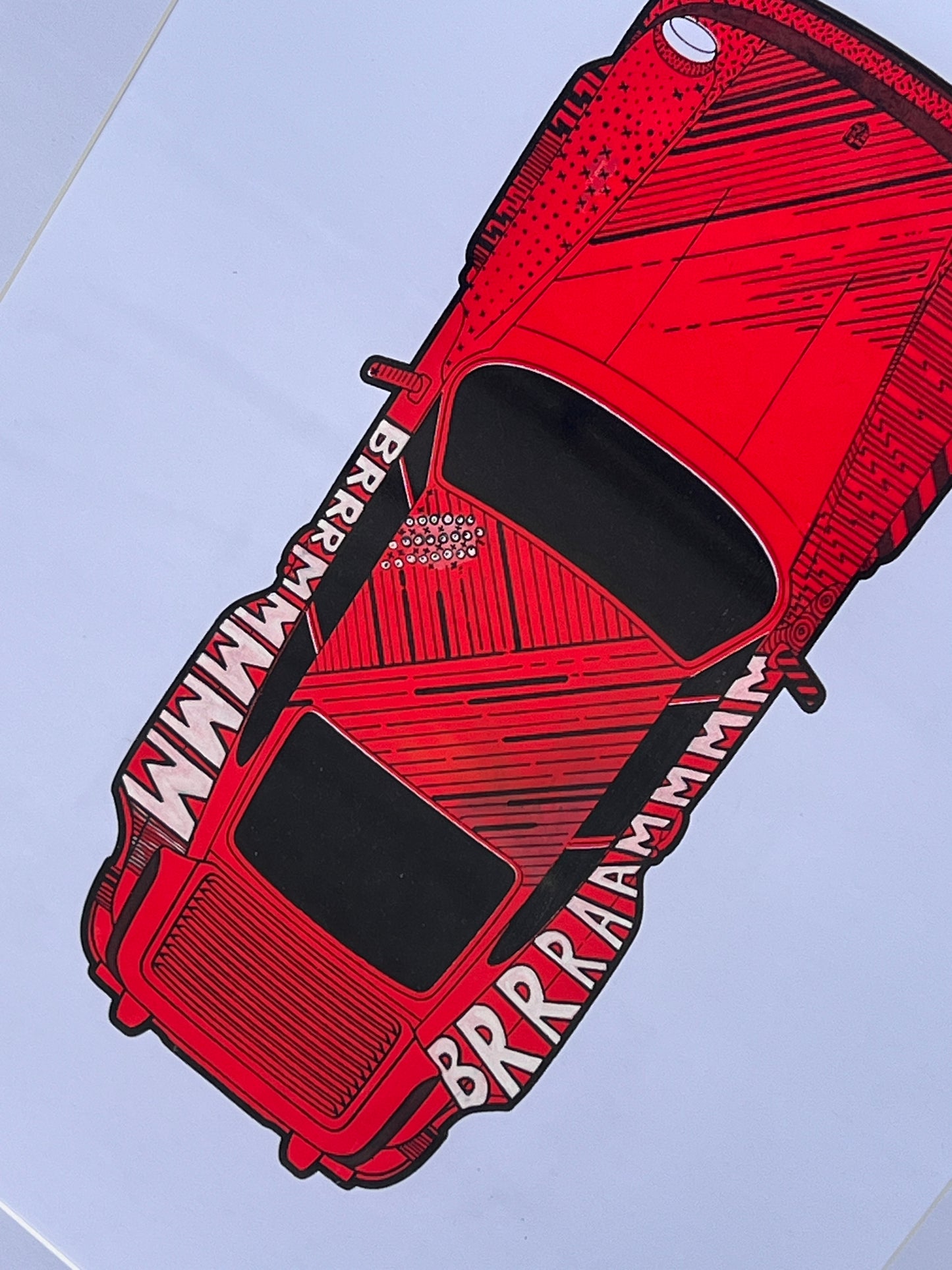 Porsche 911 Turbo - Screen Print Red with Black Hand Drawn Art