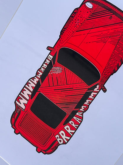 Porsche 911 Turbo - Screen Print Red with Black Hand Drawn Art