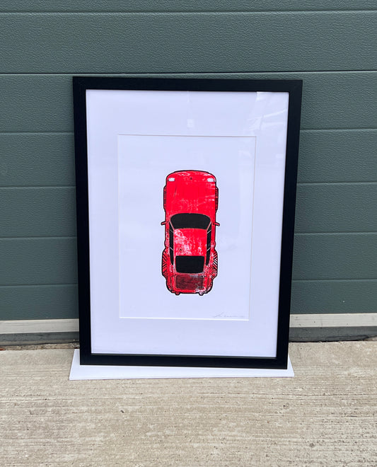 Porsche 911 Turbo - Screen Print Red with Black Line Art
