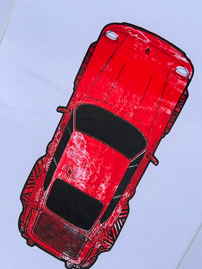 Porsche 911 Turbo - Screen Print Red with Black Line Art