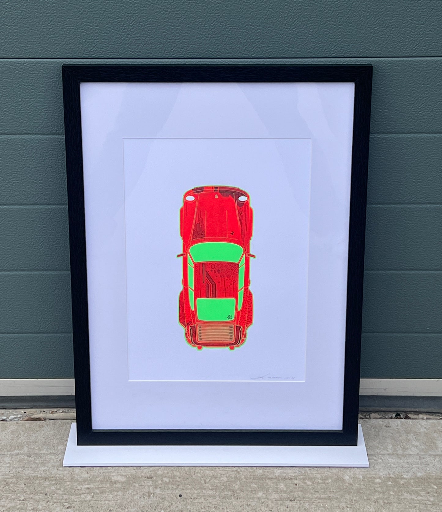 Porsche 911 Turbo - Screen Print Red/Green with Black Line Art