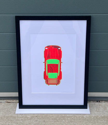 Porsche 911 Turbo - Screen Print Red/Green with Black Line Art