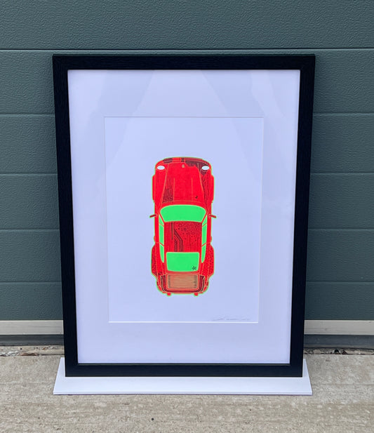 Porsche 911 Turbo - Screen Print Red/Green with Black Line Art