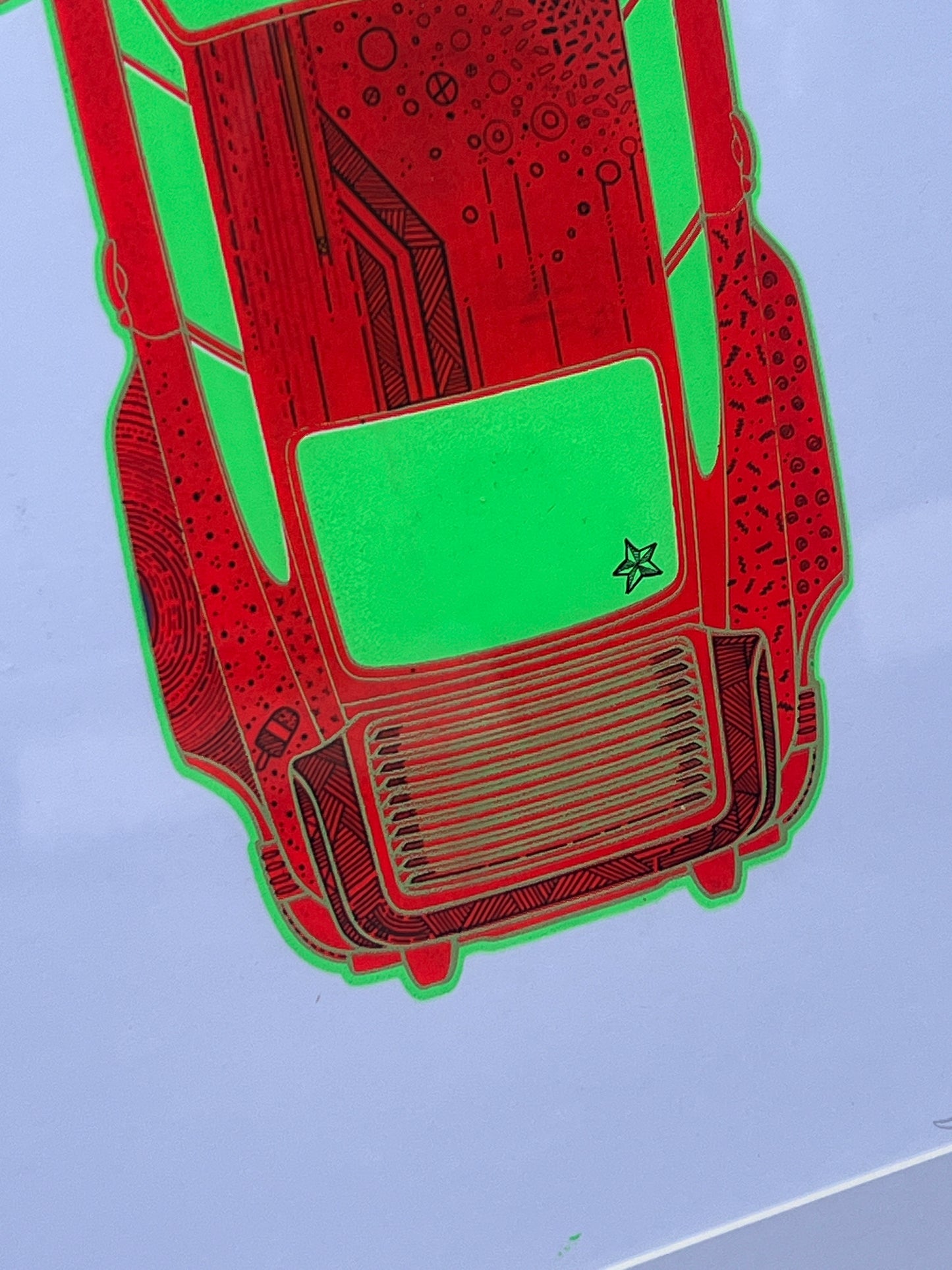 Porsche 911 Turbo - Screen Print Red/Green with Black Line Art