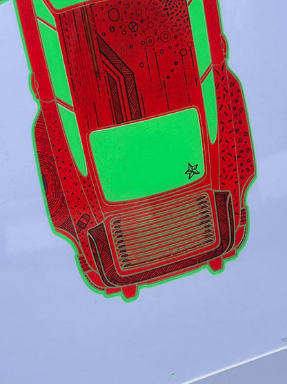 Porsche 911 Turbo - Screen Print Red/Green with Black Line Art