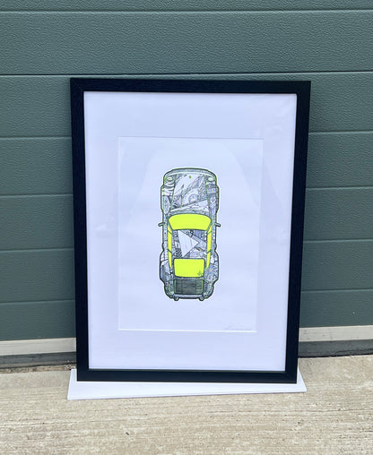 Porsche 911 Turbo - Screen Print Fluorescent Yellow with Black Printed Line Art