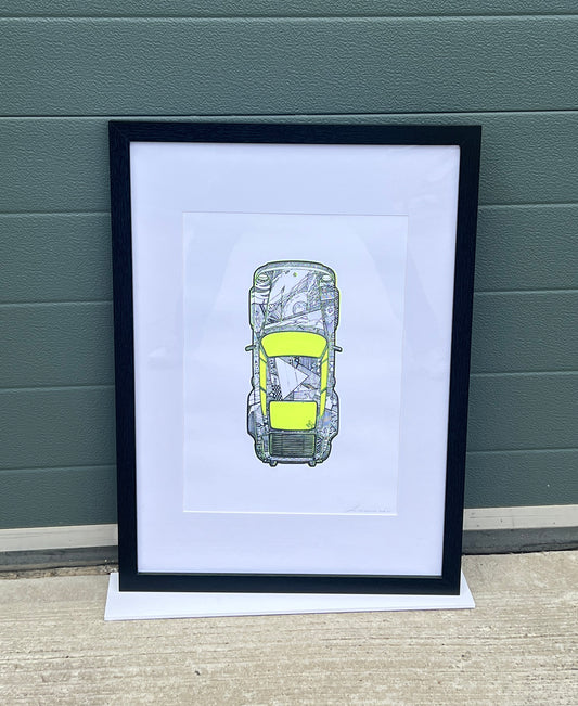 Porsche 911 Turbo - Screen Print Fluorescent Yellow with Black Printed Line Art