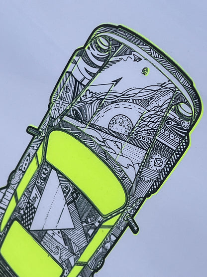 Porsche 911 Turbo - Screen Print Fluorescent Yellow with Black Printed Line Art