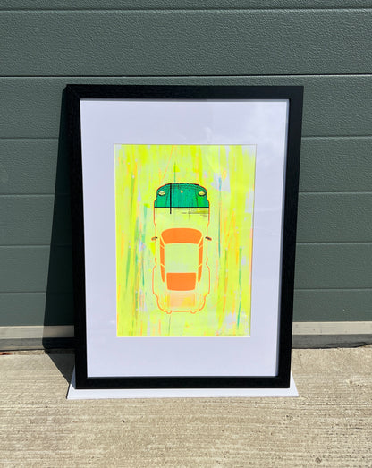 Porsche 911 Turbo - Screen Print Fluorescent Orange on Yellow Background