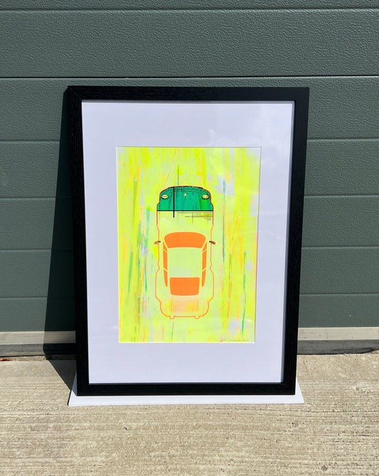 Porsche 911 Turbo - Screen Print Fluorescent Orange on Yellow Background